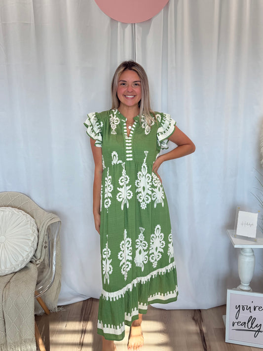 Green Ruffle French Quarter Dress