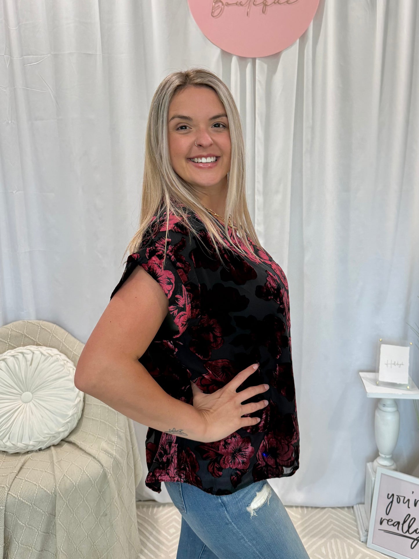 Wine Velour Top