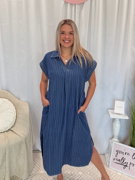 Dark Denim Delight Dress (Pockets!)
