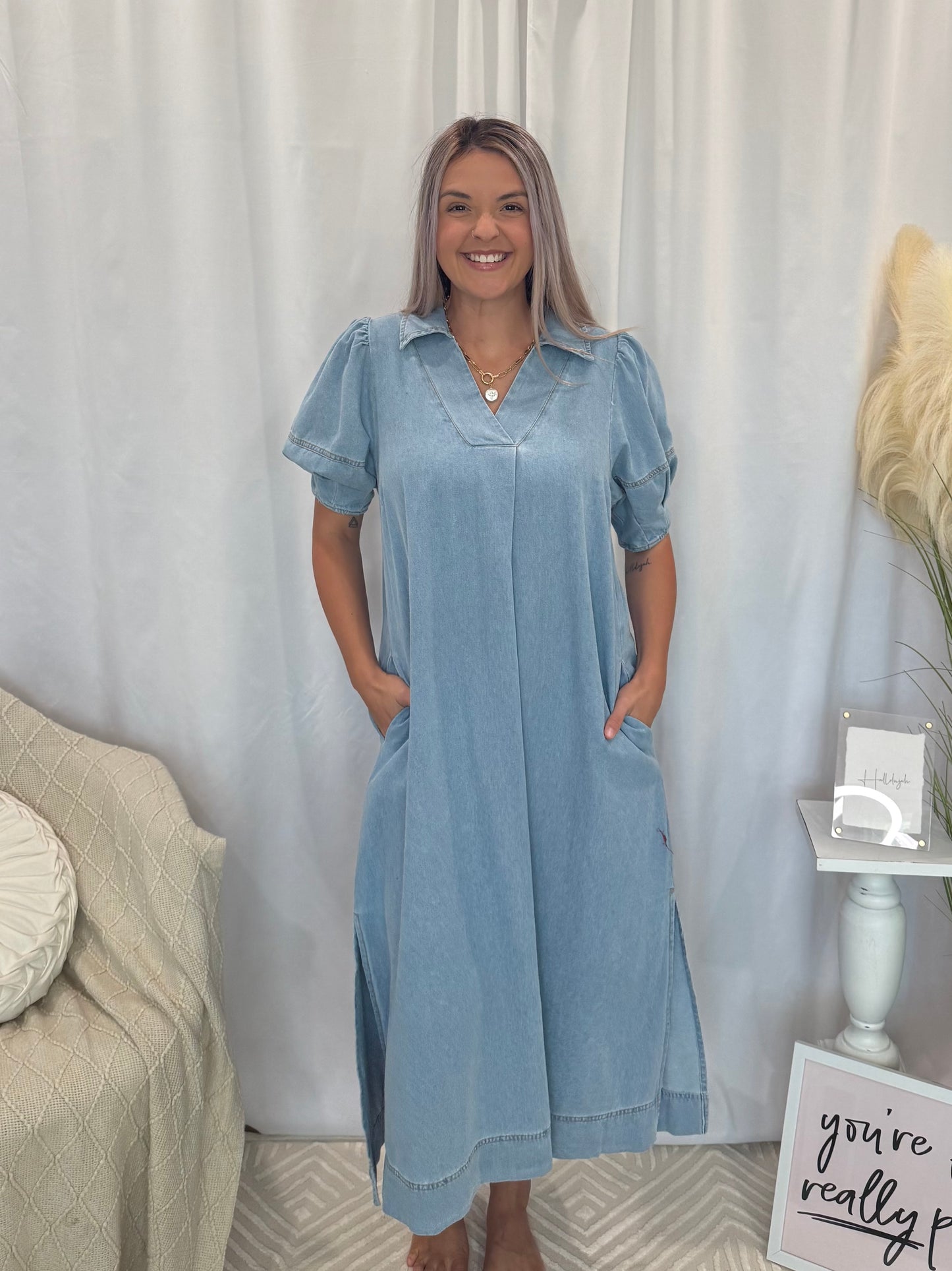 Light Denim Delight Dress (Pockets!)