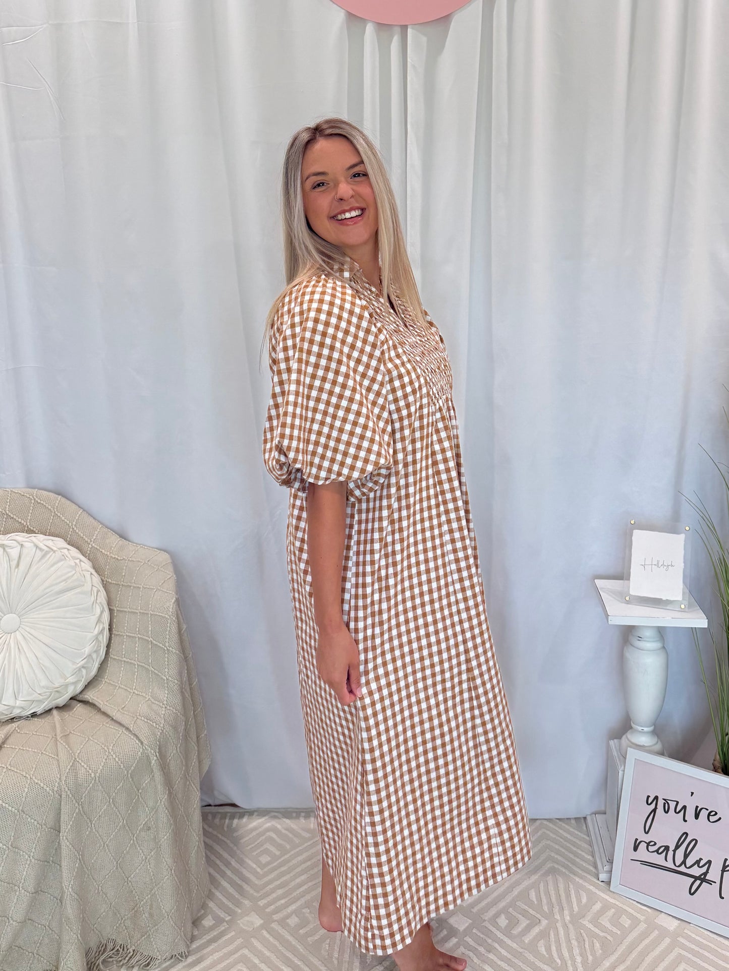 Cinnamon Gingham Dress