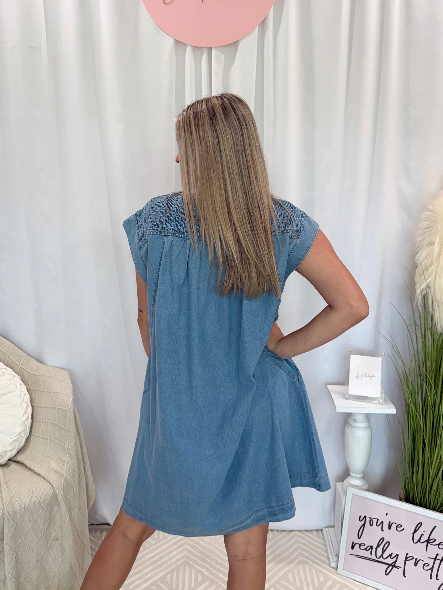 Light Crinkle Denim Dress