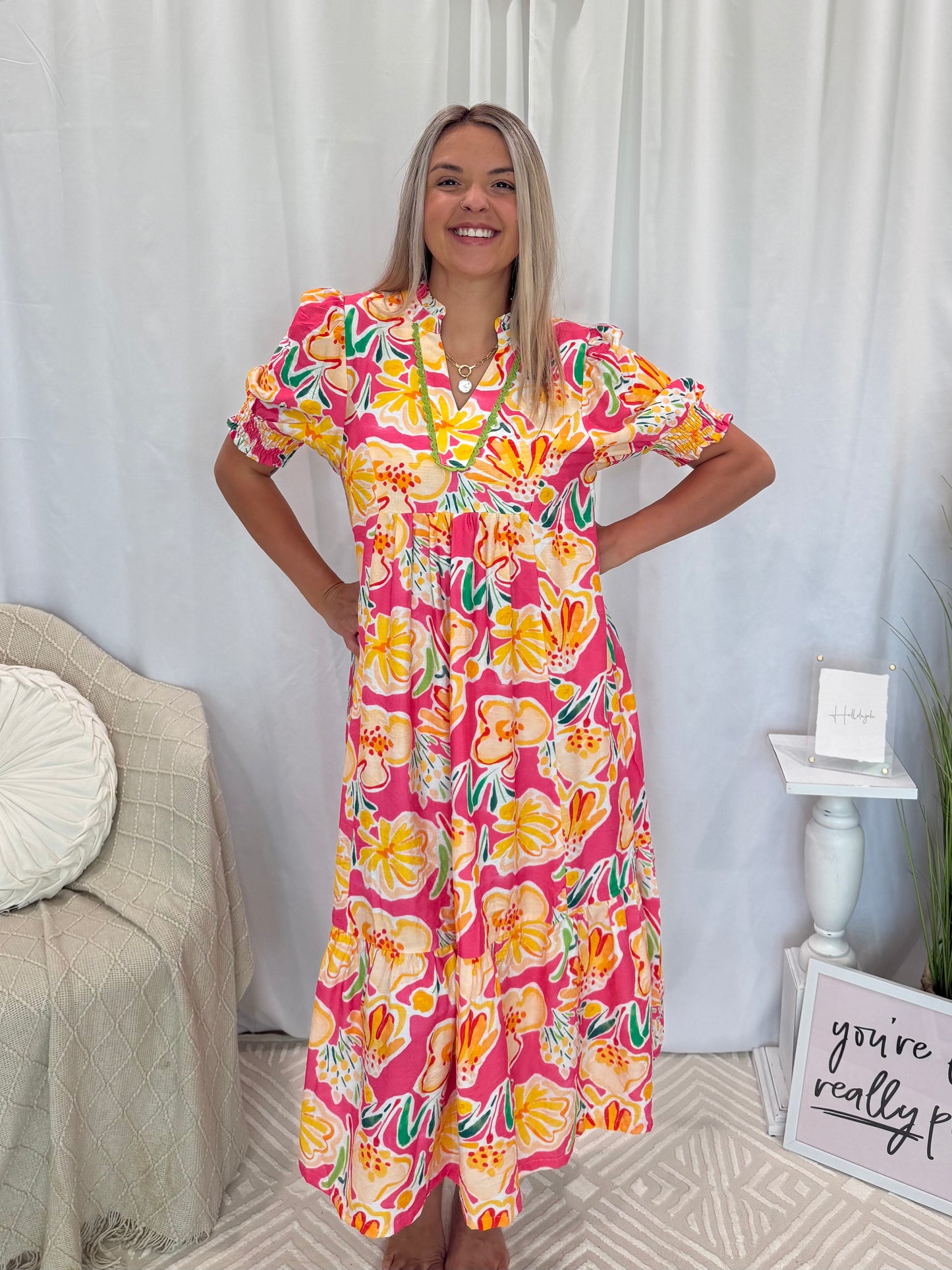 Peach Island Bloom Dress (Pockets!)