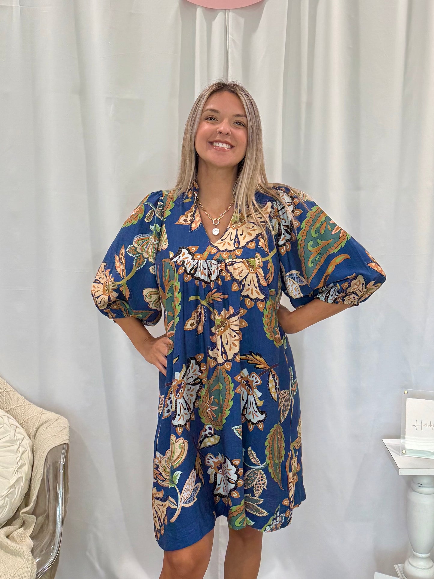 Leafy Blue Dress