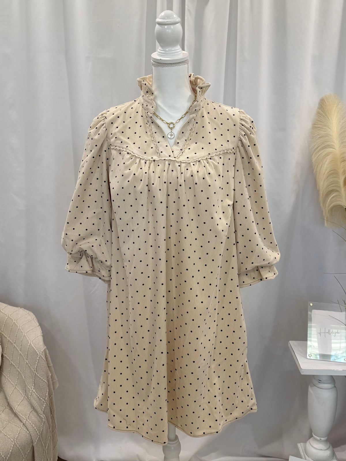 Corduroy Cream Polka Dot Dress