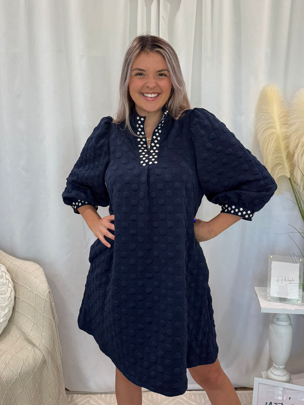 Navy Polka Dot Dress (Pockets!)