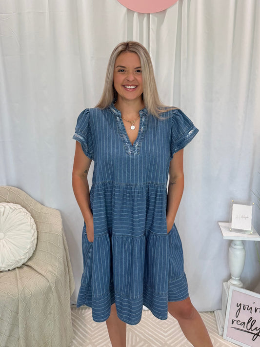 Light Daring Denim Dress (Pockets!)