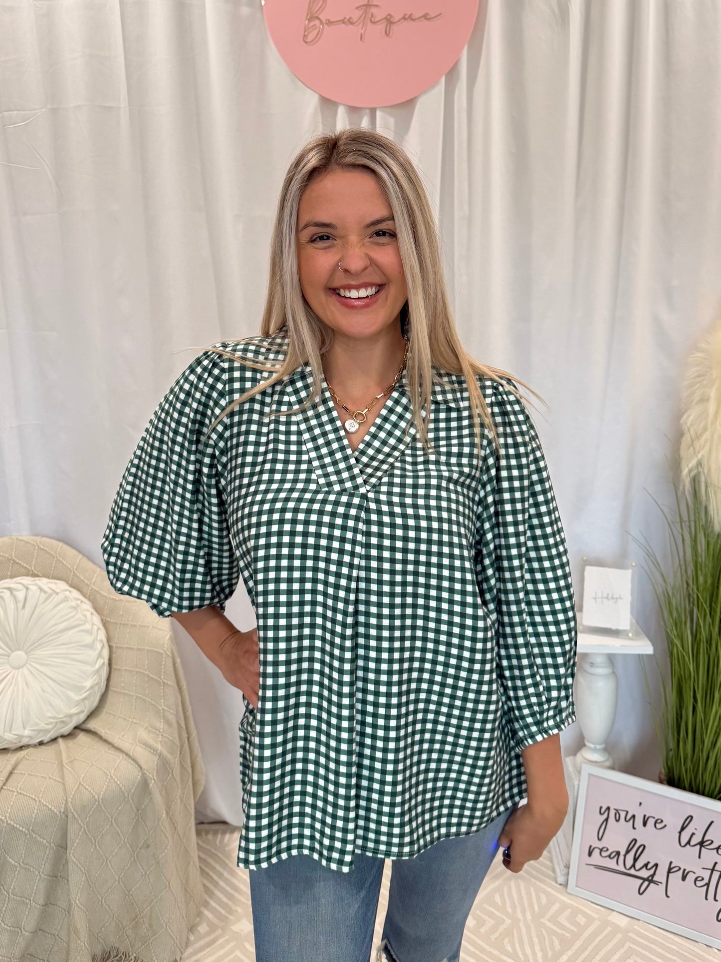 Forest Gingham Top