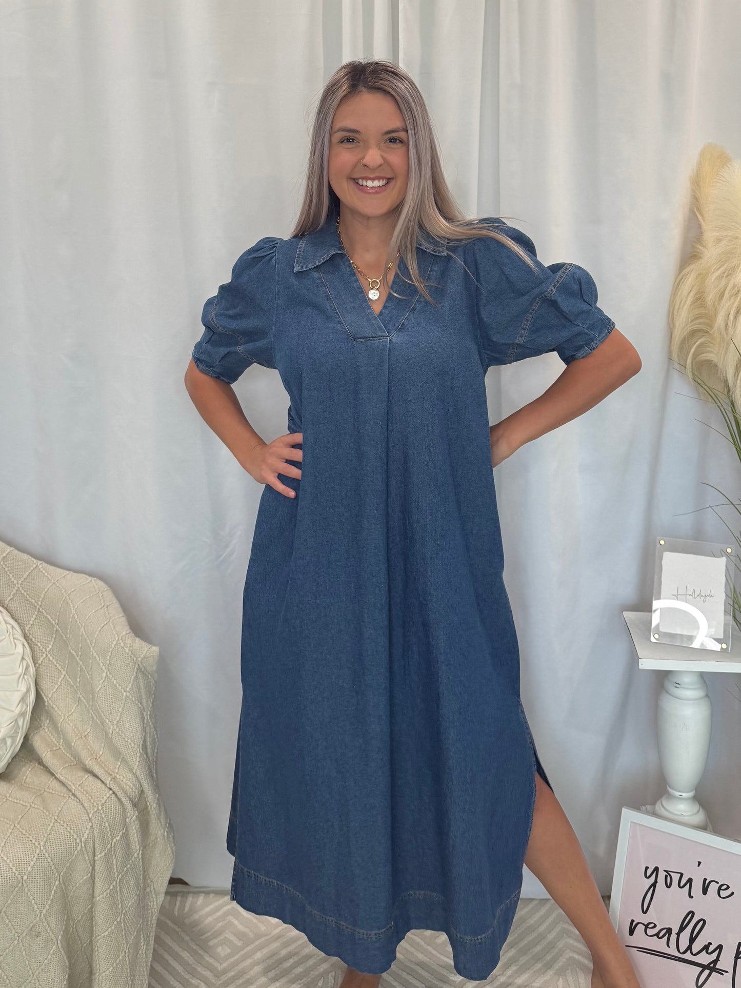 Light Denim Delight Dress (Pockets!)