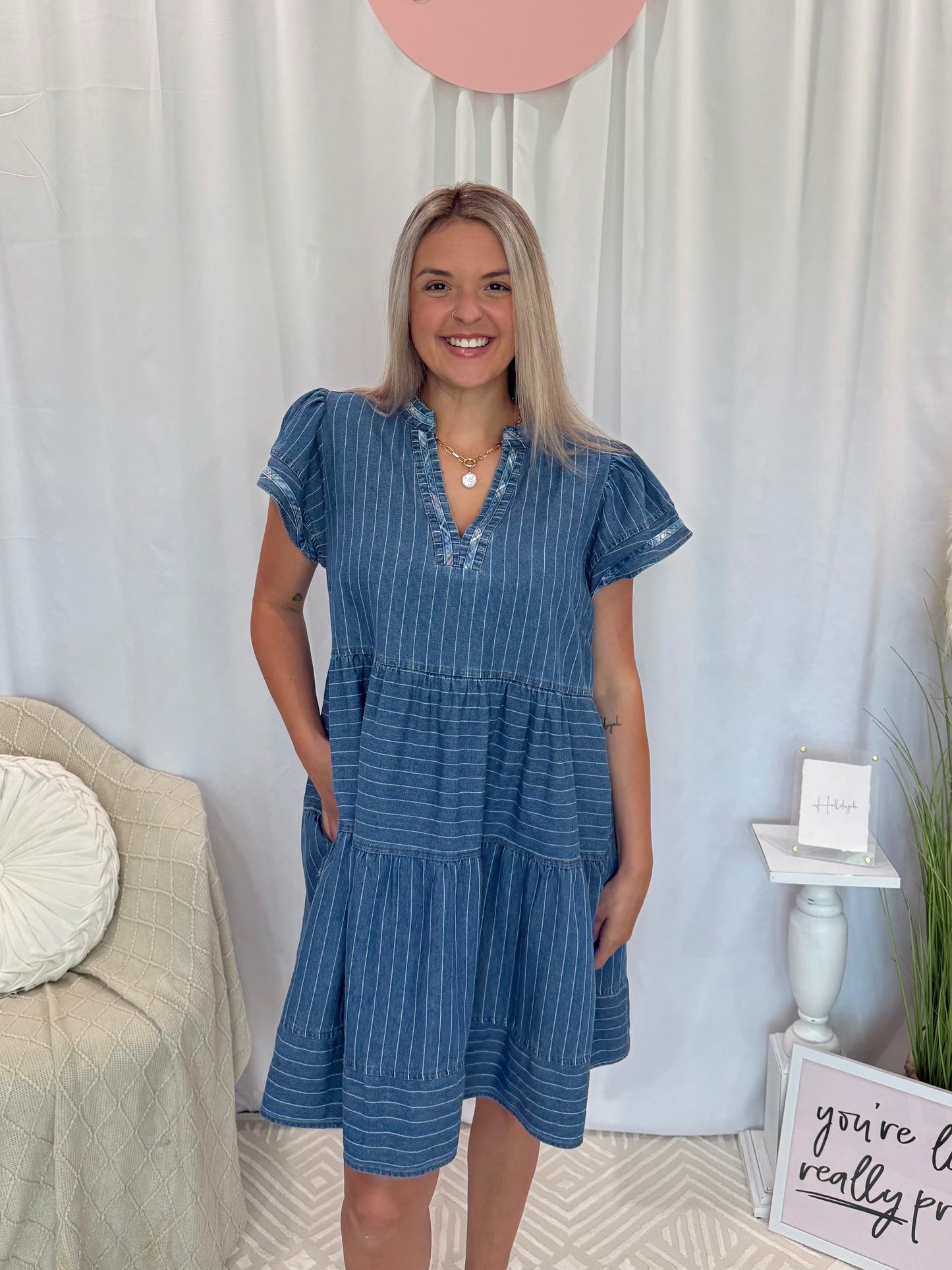 Light Daring Denim Dress (Pockets!)