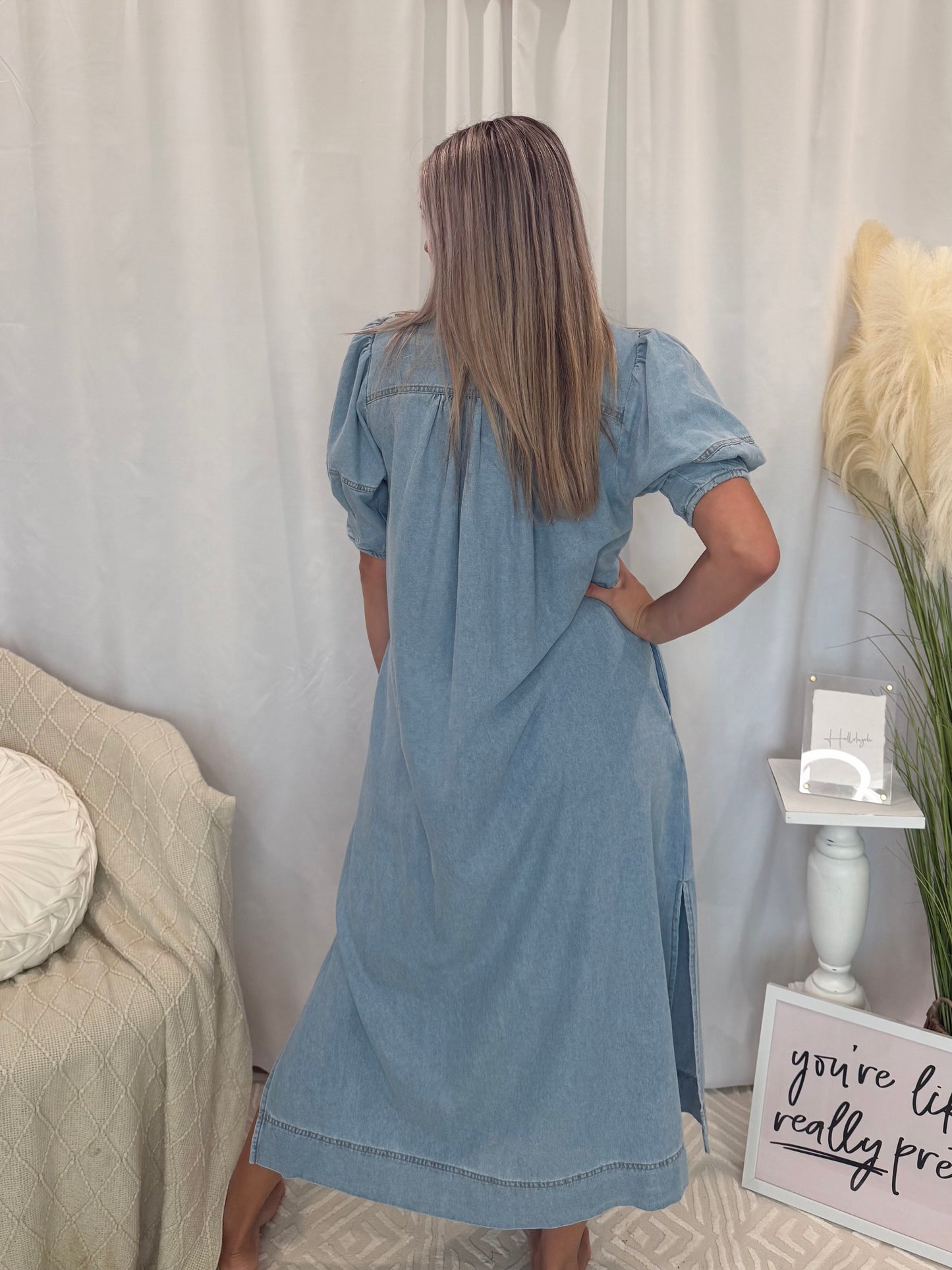 Light Denim Delight Dress (Pockets!)