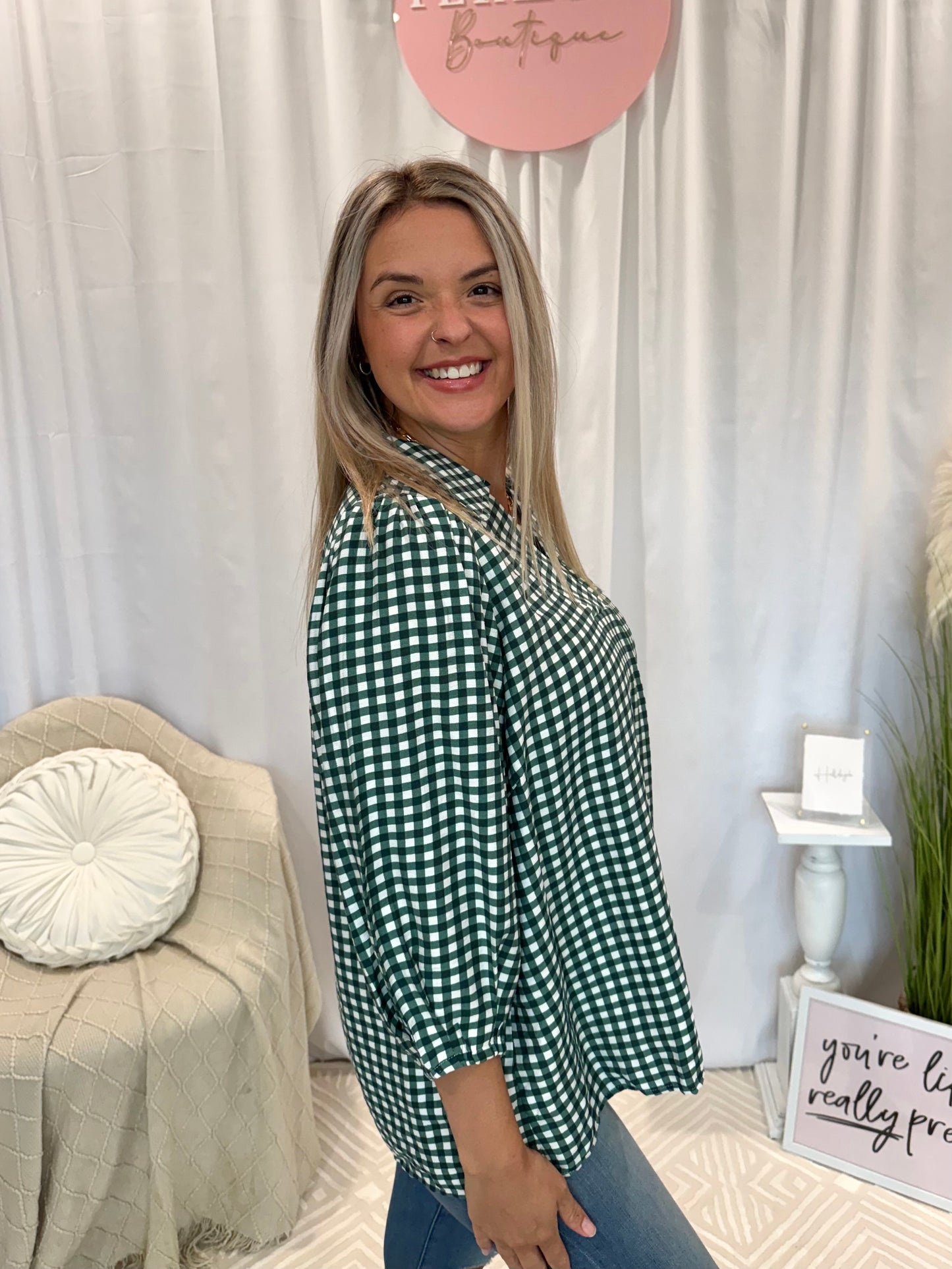 Forest Gingham Top