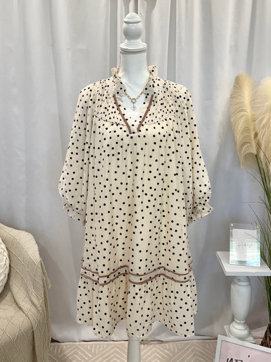 Cream Polka Dot Dress (Pockets!)