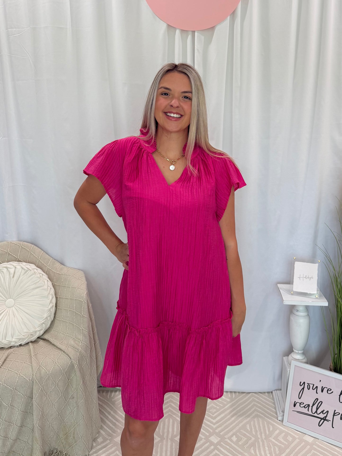 Flattering Fuchsia Dress (Pockets!).