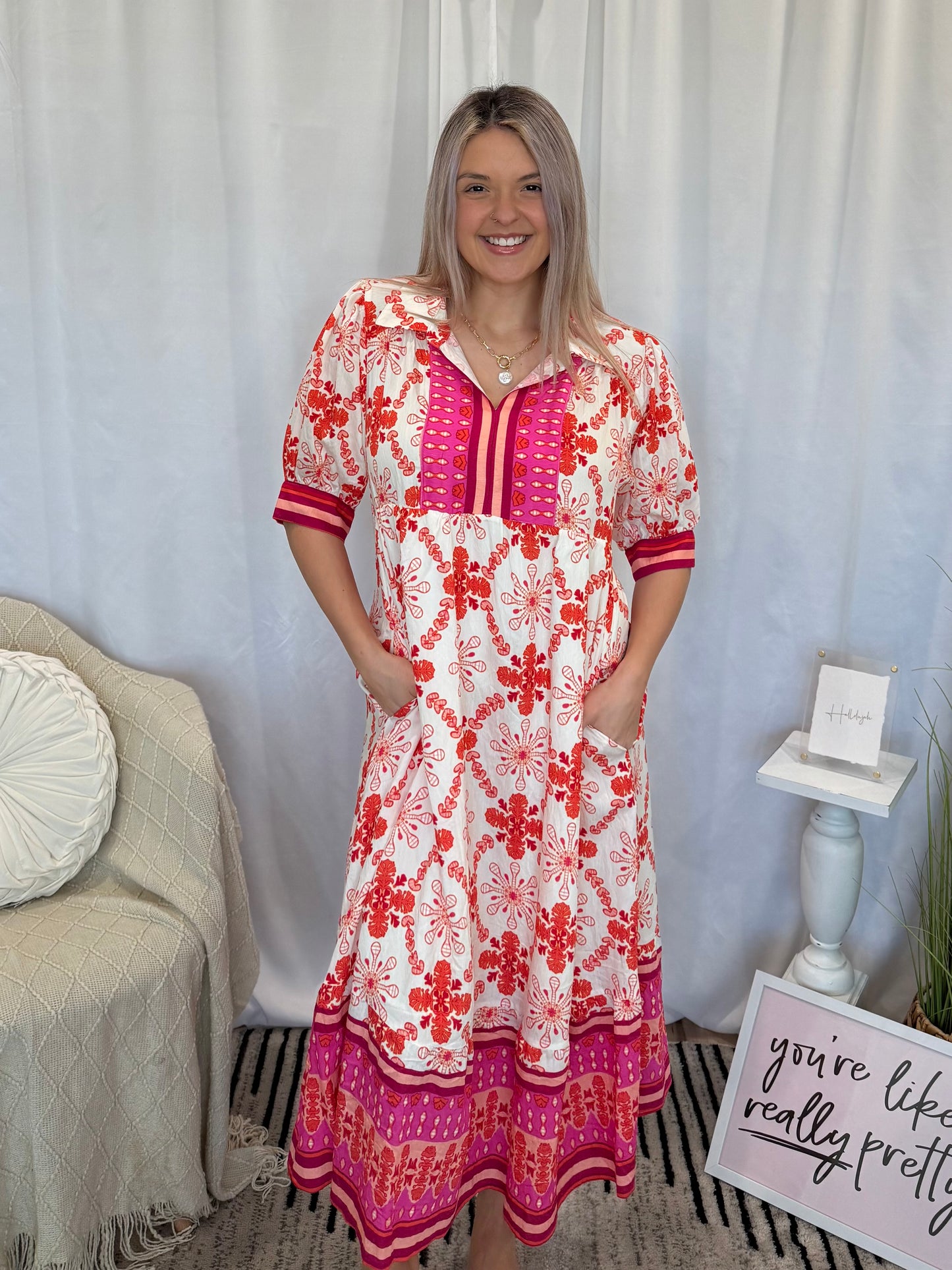 My Fav Pink Midi Dress (Pockets!)