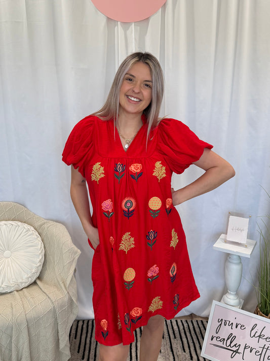 Scarlet Rose Dress (Pockets!)