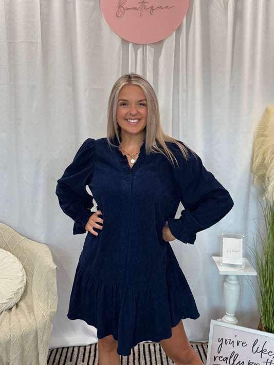 Navy Corduroy Comfort Dress