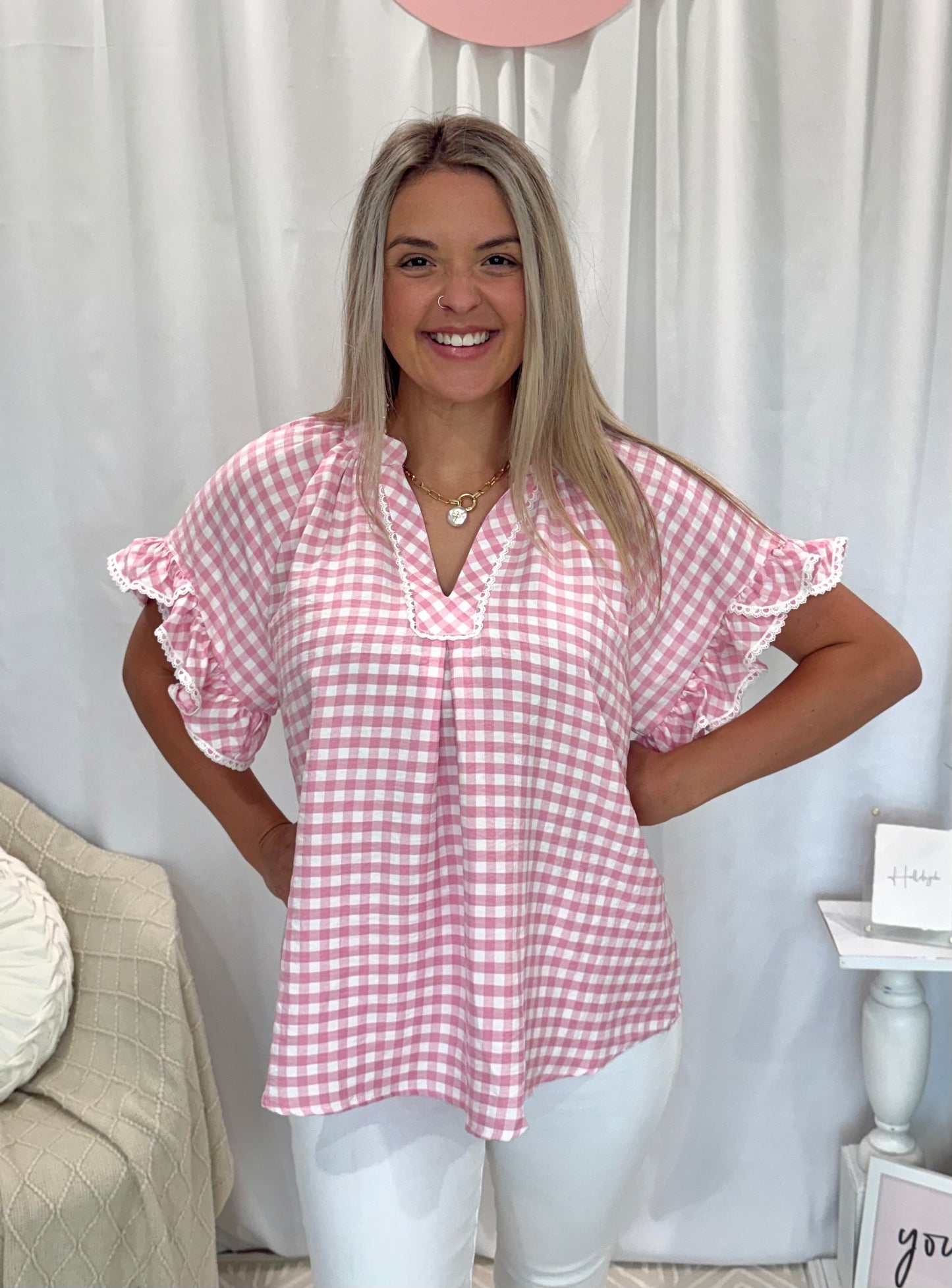 Strawberry Ruffle Gingham Top