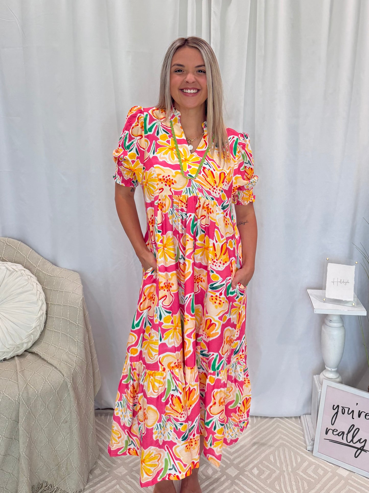 Peach Island Bloom Dress (Pockets!)