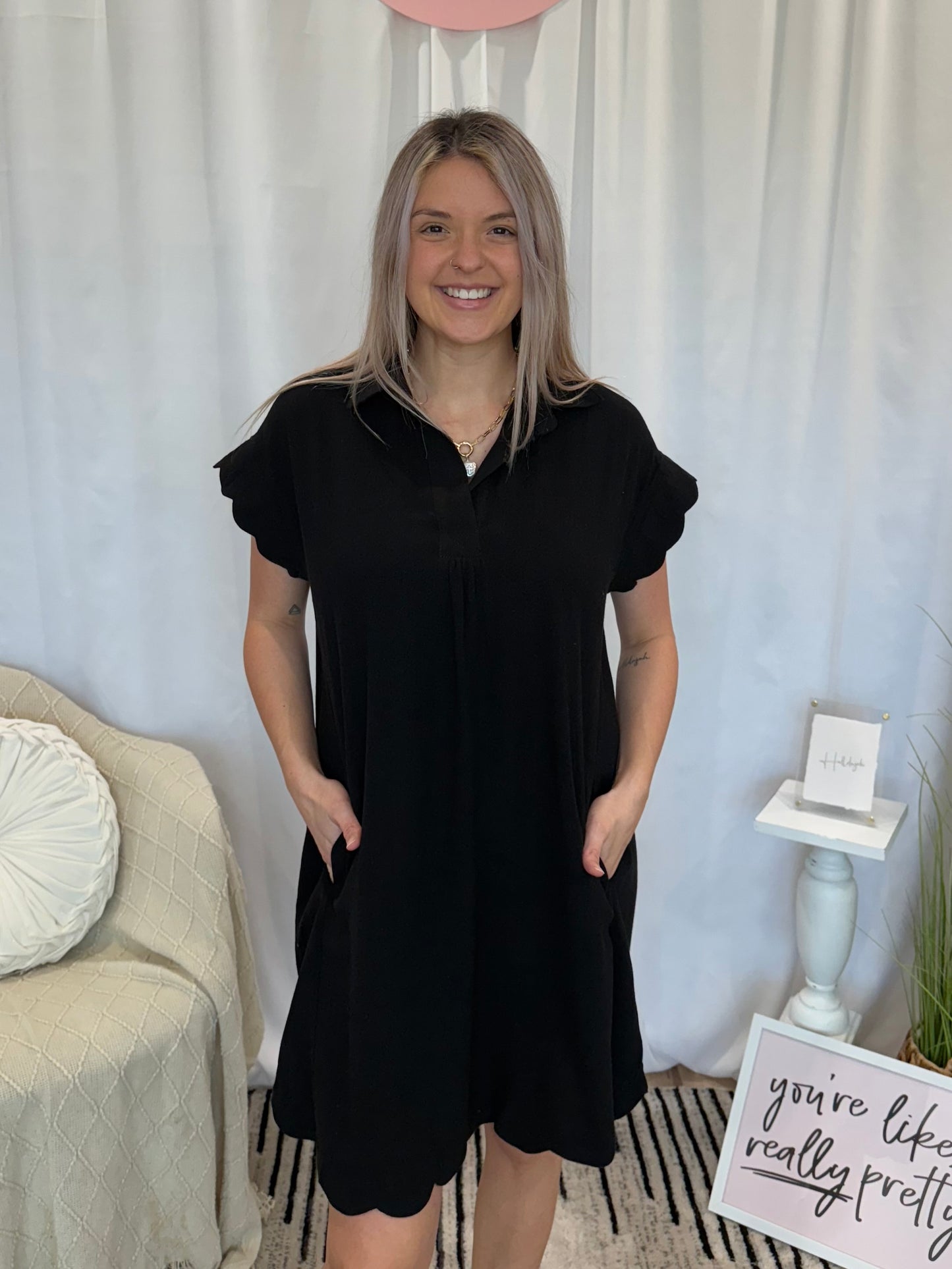 Ebony Scalloped Dress (Pockets!)