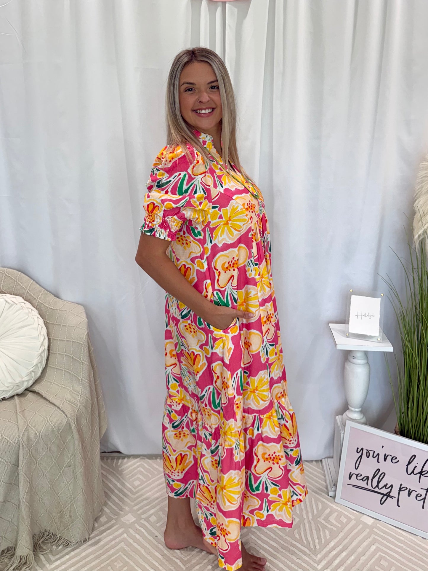 Peach Island Bloom Dress (Pockets!)