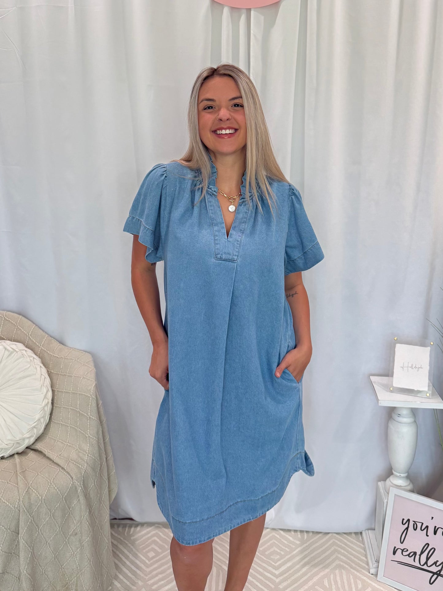 Light Blue Jean Babe Dress (Pockets!)