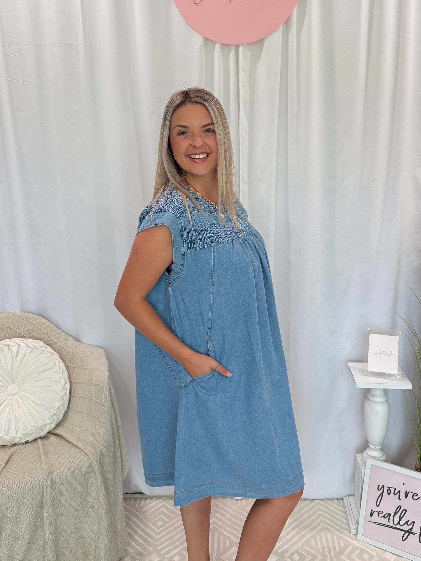 Light Crinkle Denim Dress