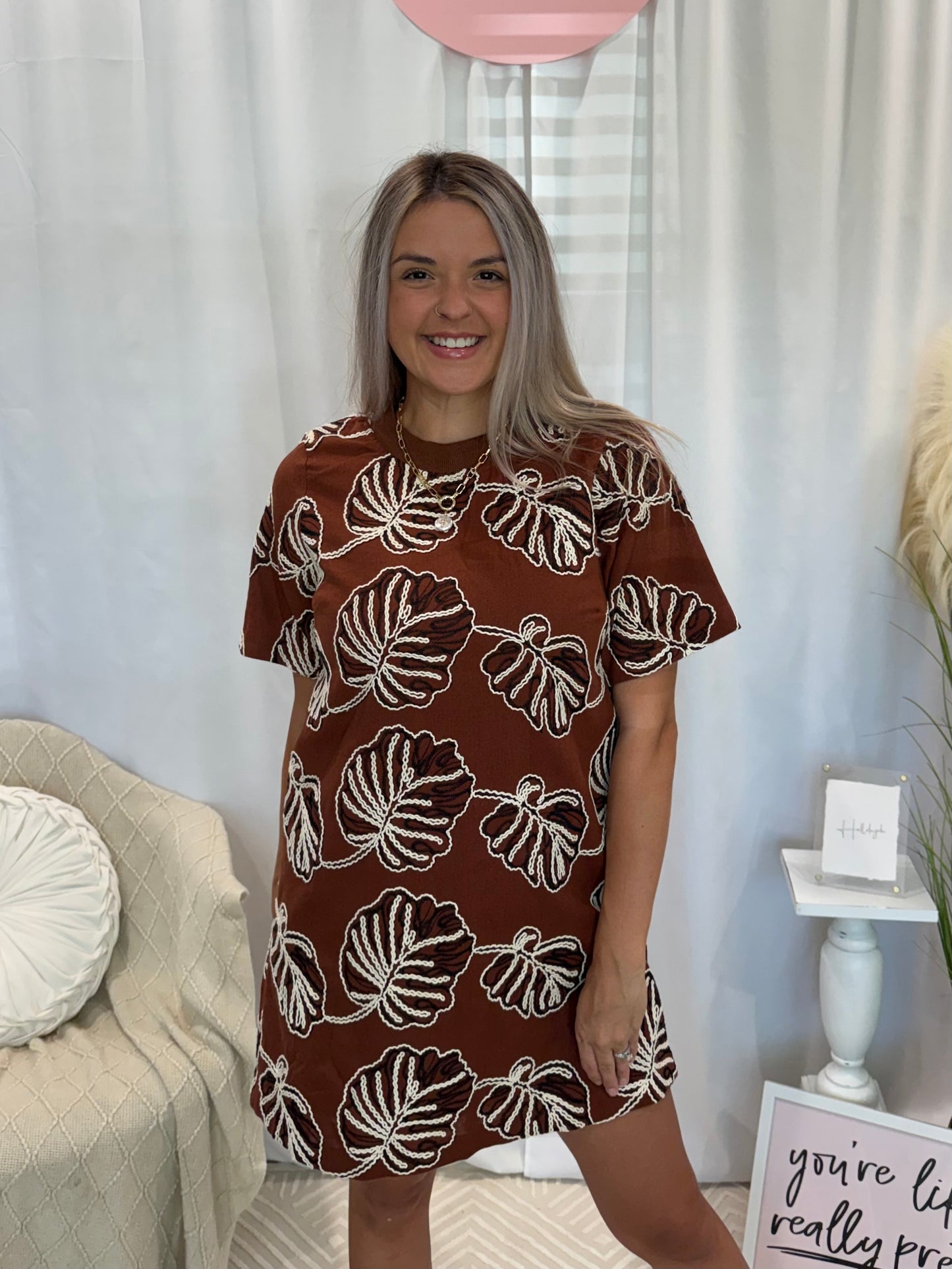 Leafy Chocolate Dress (Pockets!)