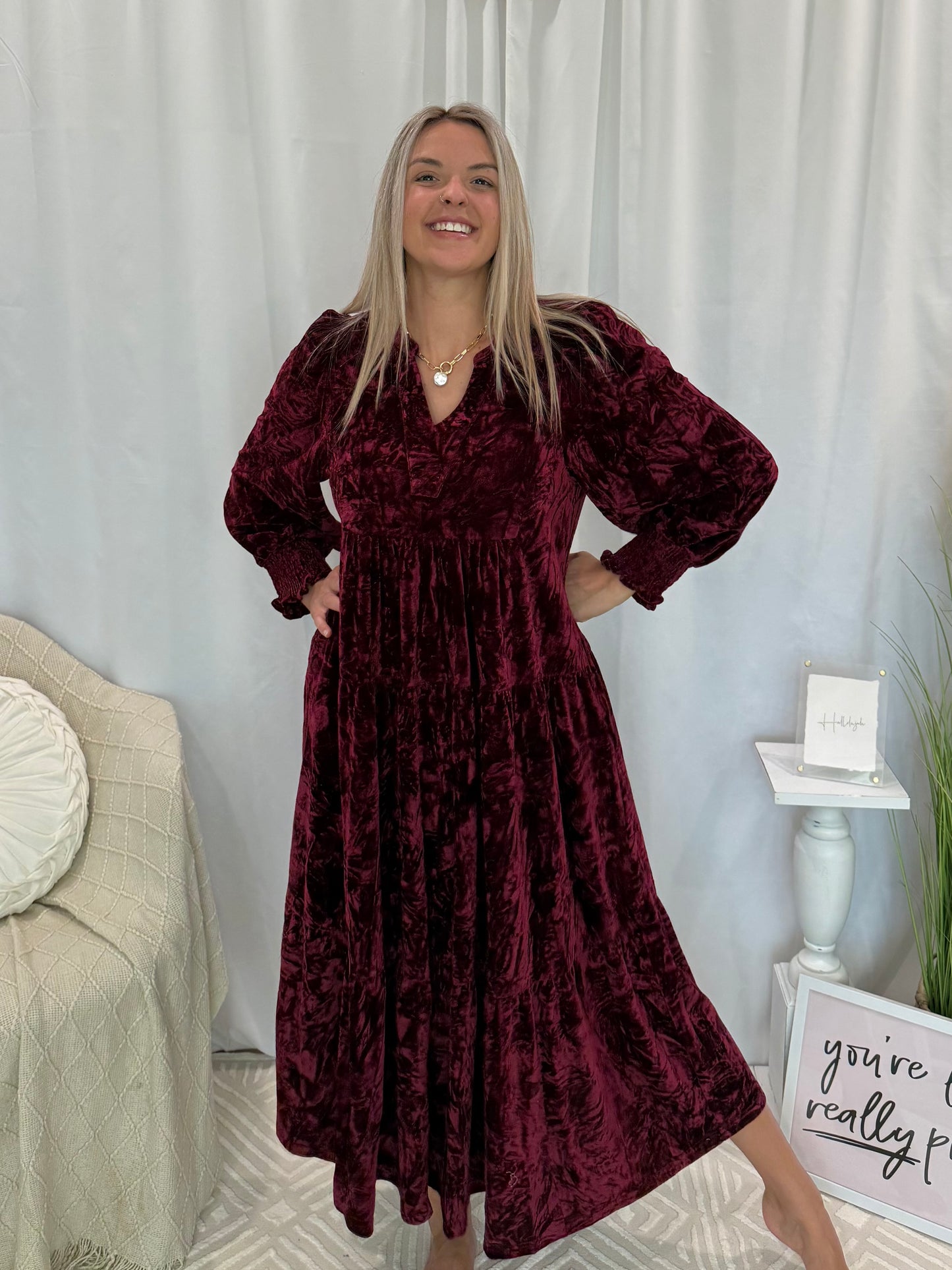 Velvety Wine Dress (Pockets!)