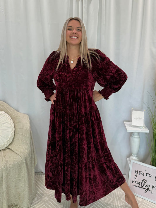 Velvety Wine Dress (Pockets!)