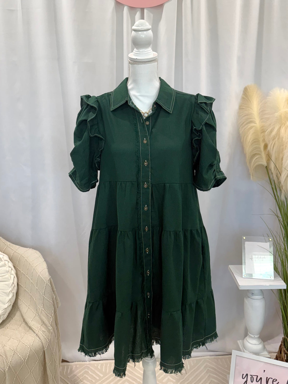 Evergreen Linen Luxury Dress (Pockets!)