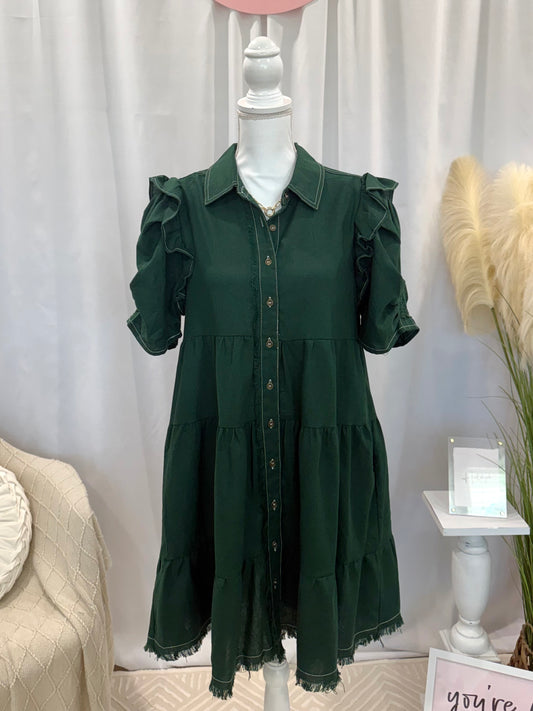 Evergreen Linen Luxury Dress (Pockets!)