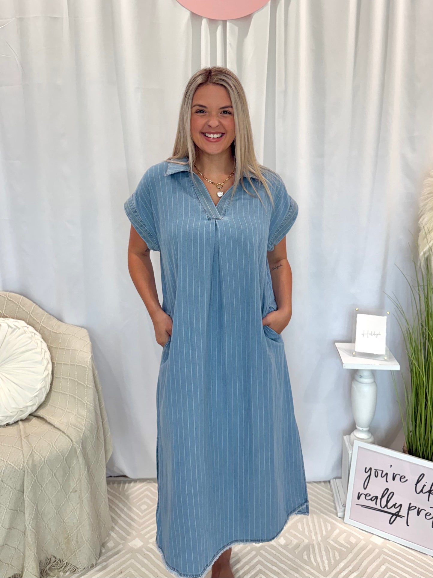Light Denim Delight Dress (Pockets!)