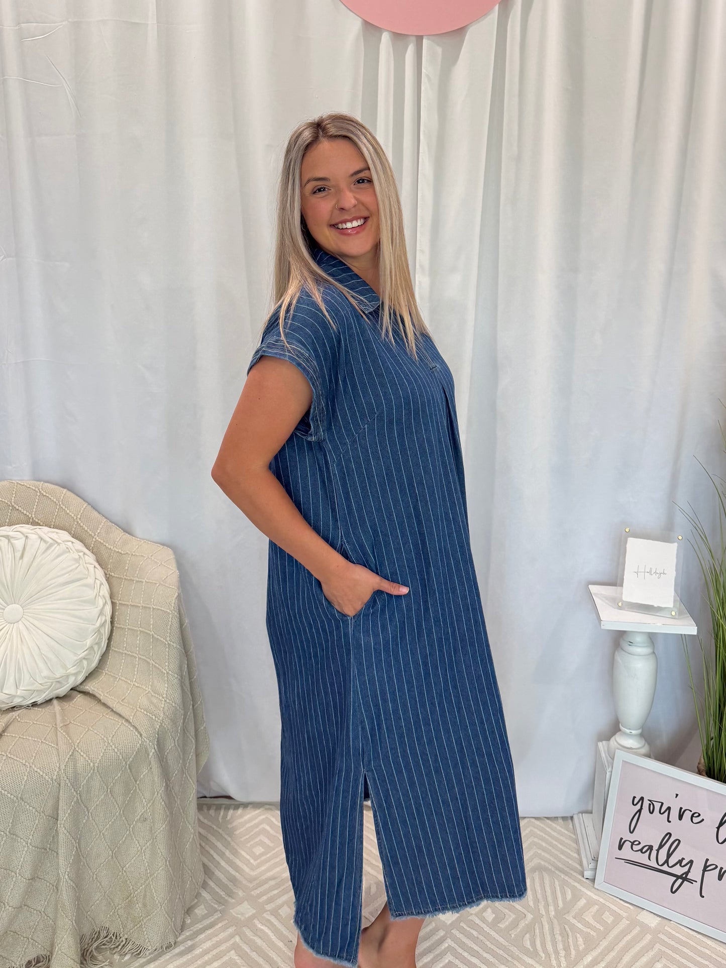 Dark Denim Delight Dress (Pockets!)