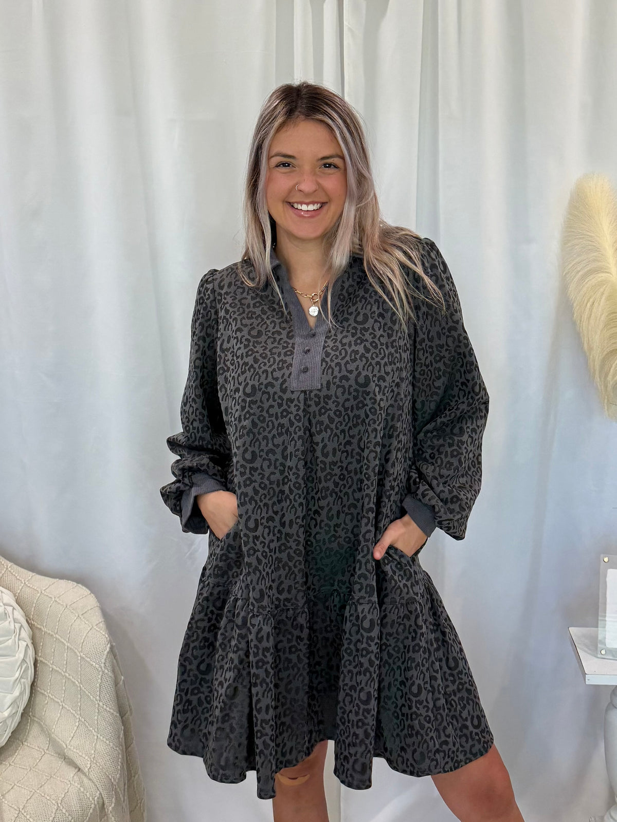 Grey Cheetah Dress (Pockets!)