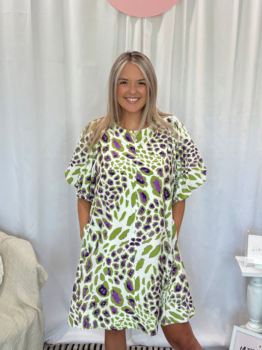 Kiwi Cheetah Dress (Pockets!)