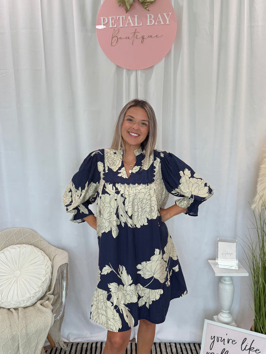 Navy Chic Floral Dress