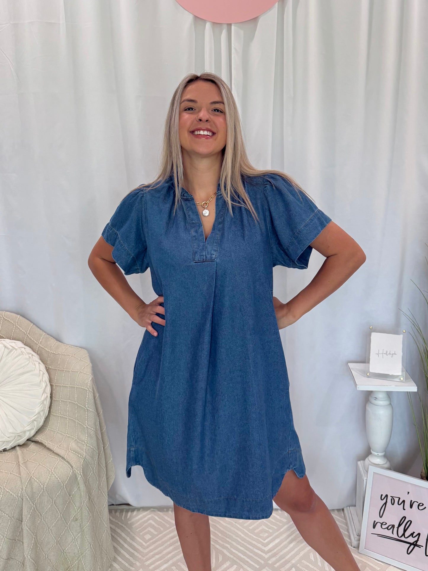 Dark Blue Jean Babe Dress (Pockets!)