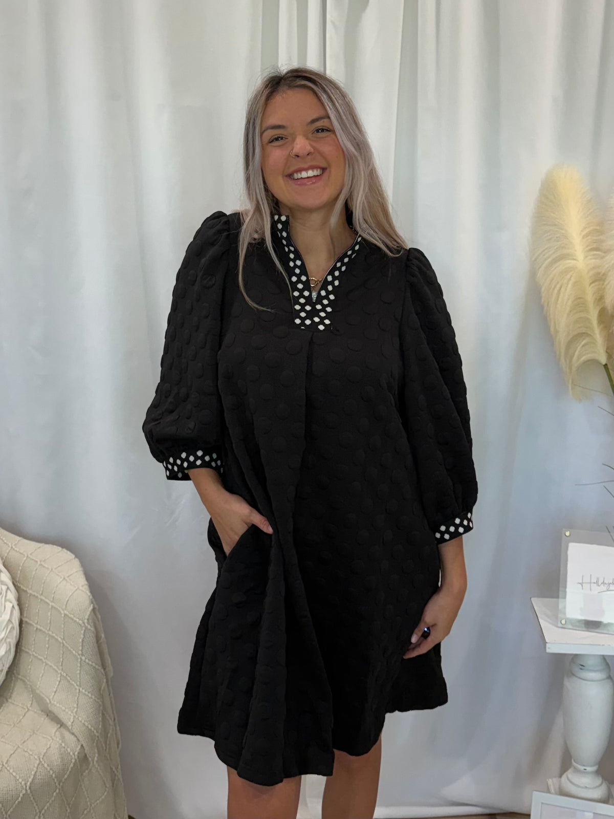 Black Polka Dot Dress (Pockets!)