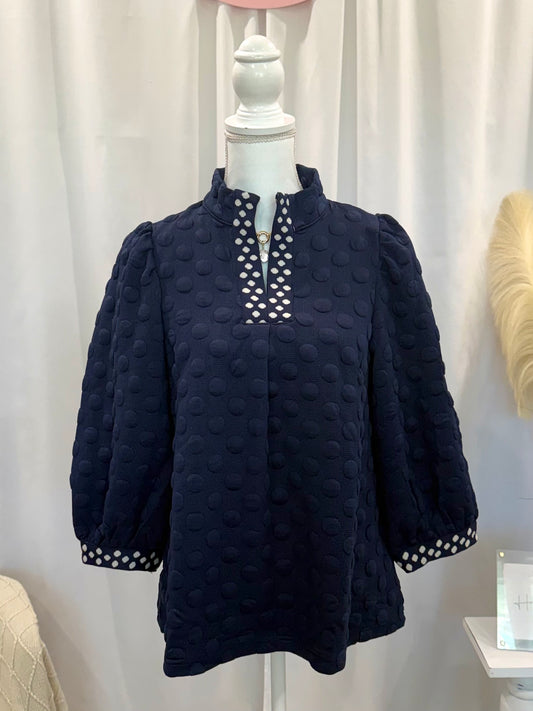 Navy Polka Dot Top