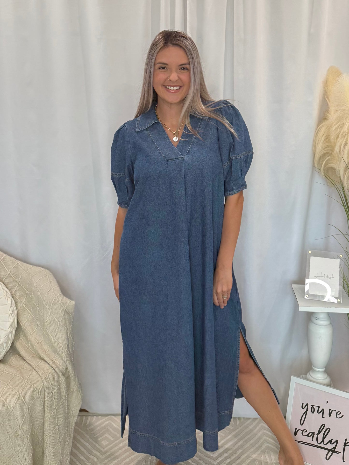 Light Denim Delight Dress (Pockets!)