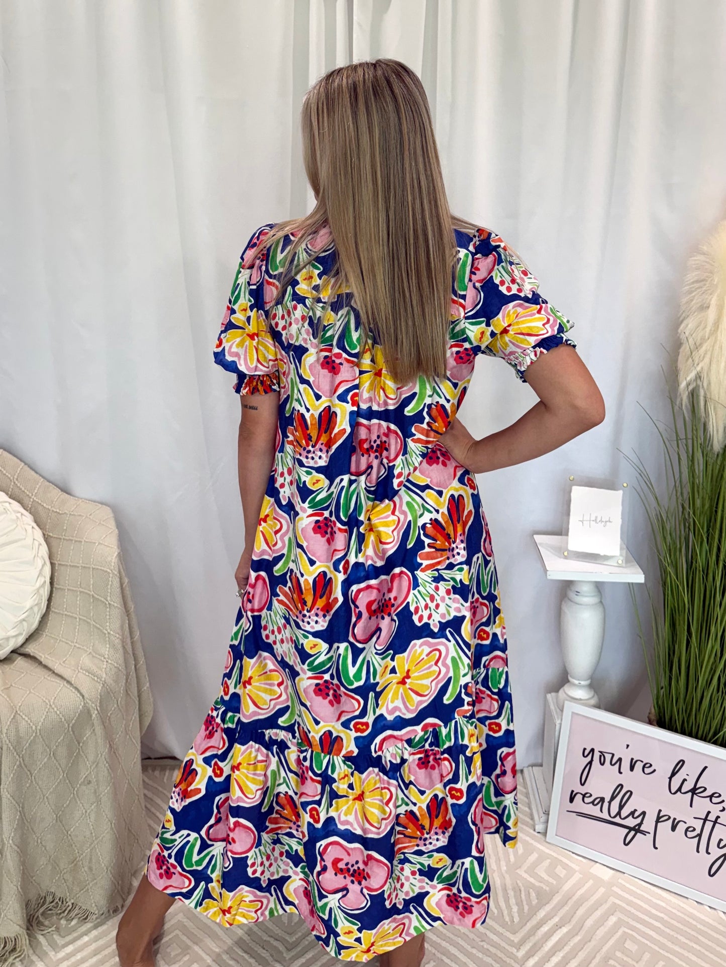 Cobalt Island Bloom Dress (Pockets!)