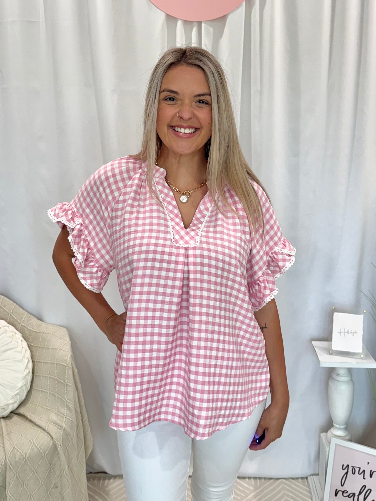 Strawberry Ruffle Gingham Top
