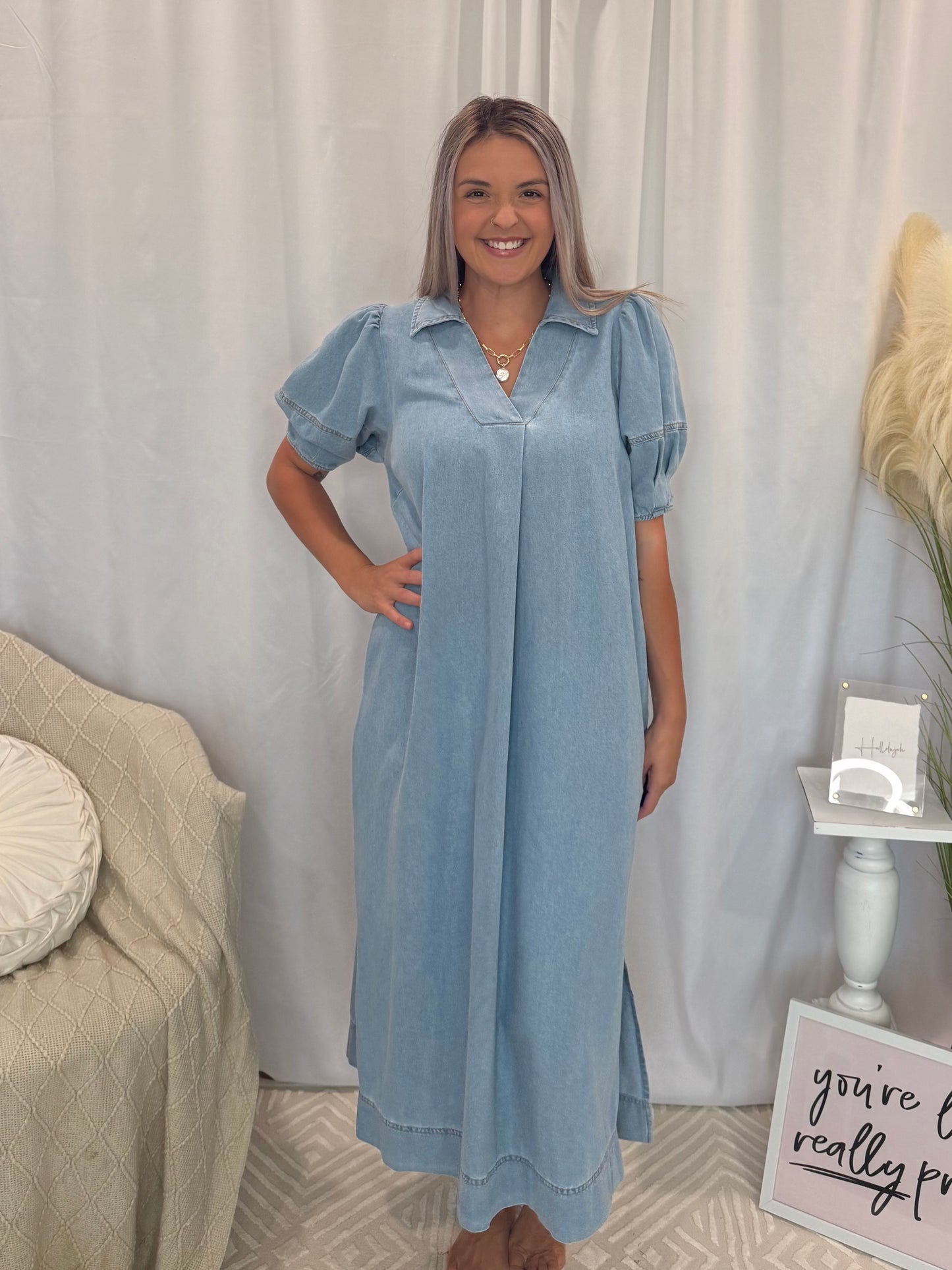 Light Denim Delight Dress (Pockets!)