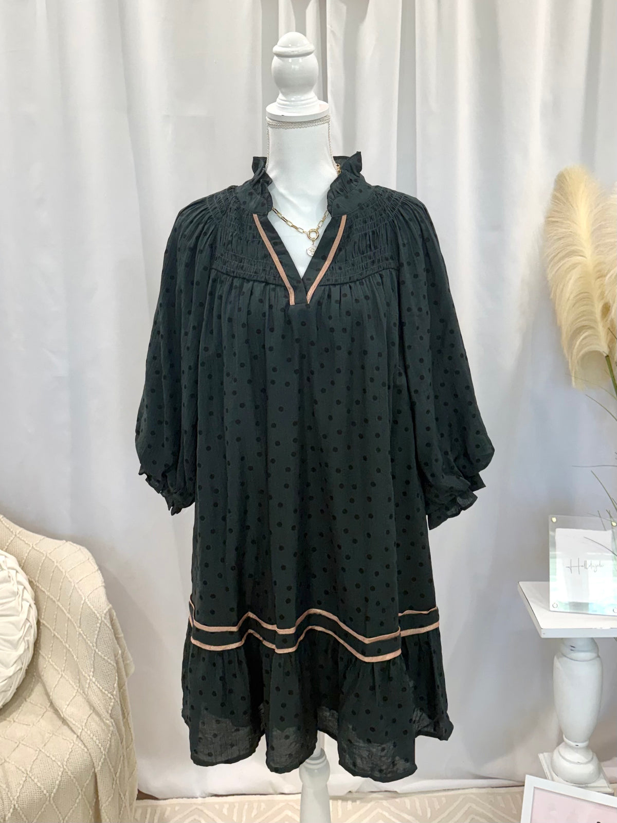 Evergreen Polka Dot Dress (Pockets!)