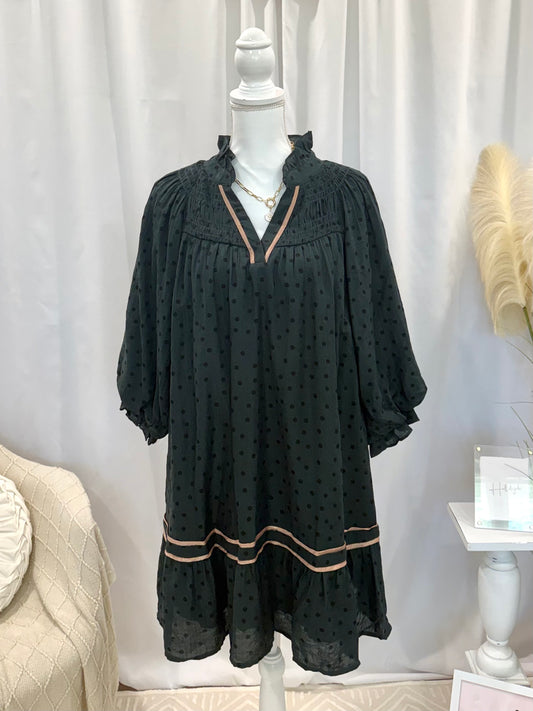 Evergreen Polka Dot Dress (Pockets!)