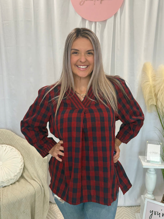 Muddled Cherry Plaid Top