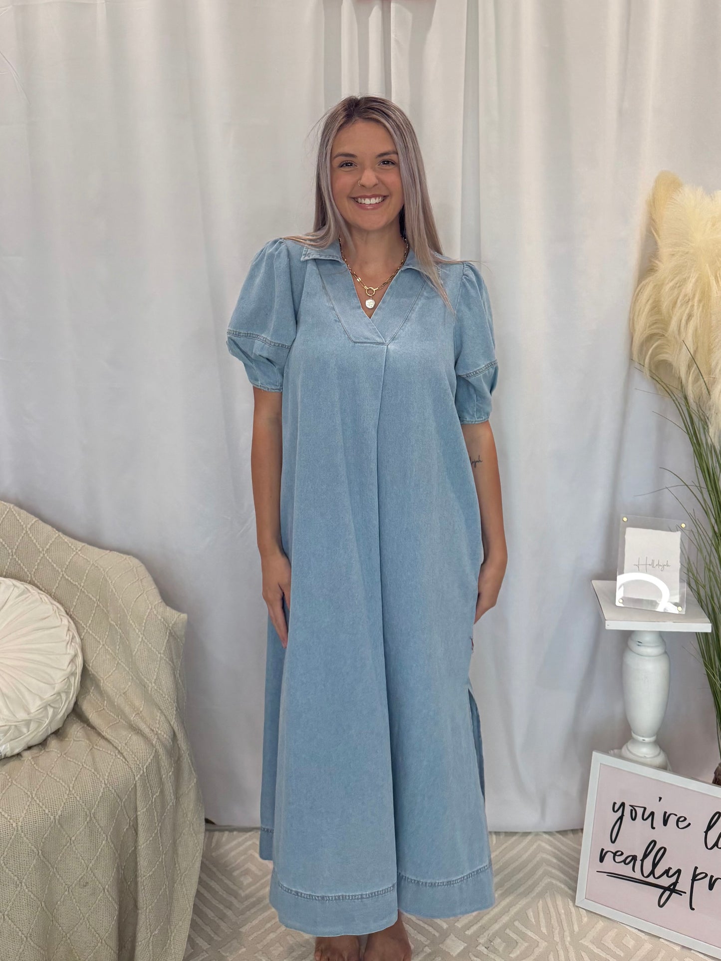 Light Denim Delight Dress (Pockets!)