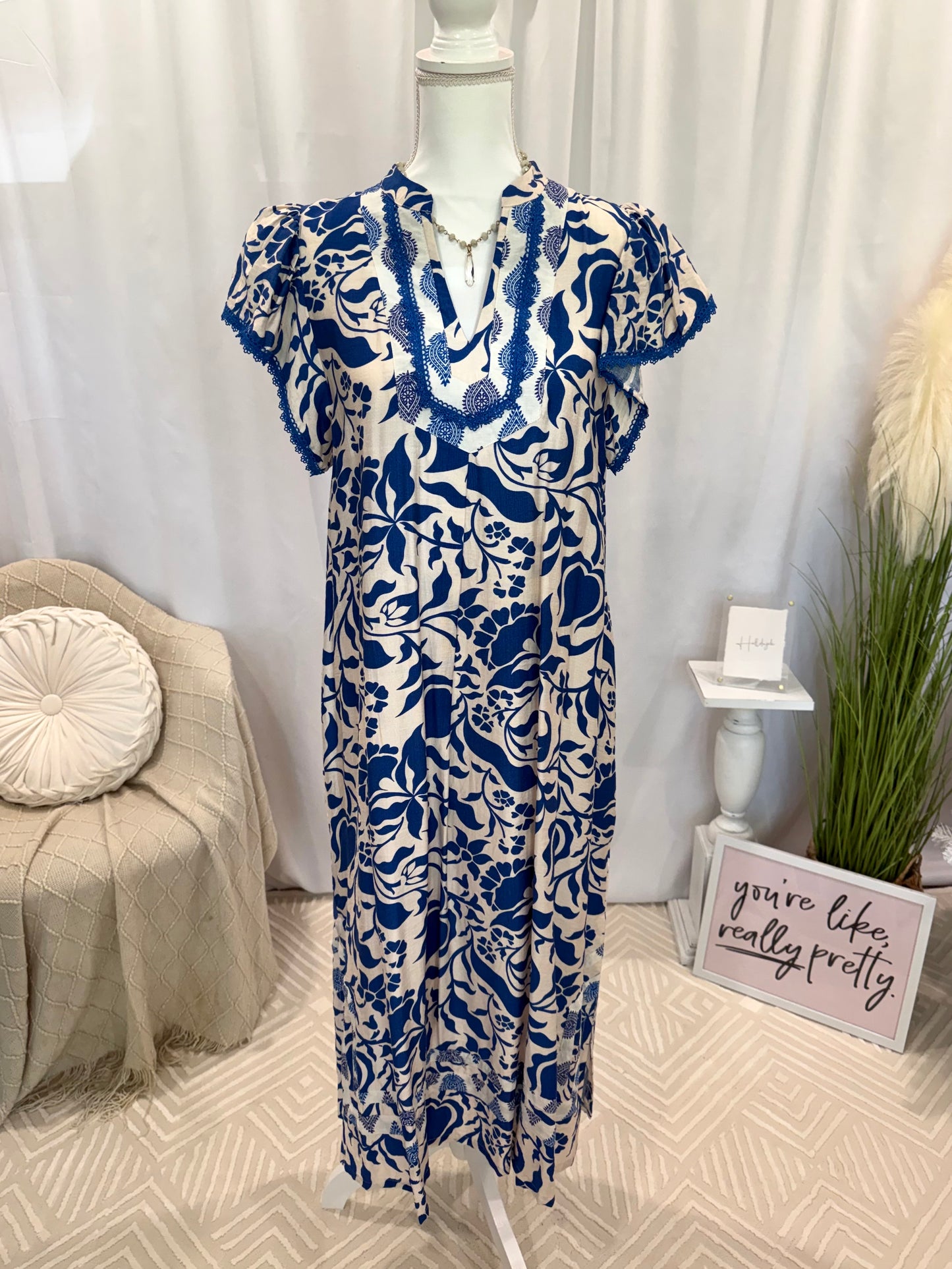 Blue Ruffle Dress (Pockets!)