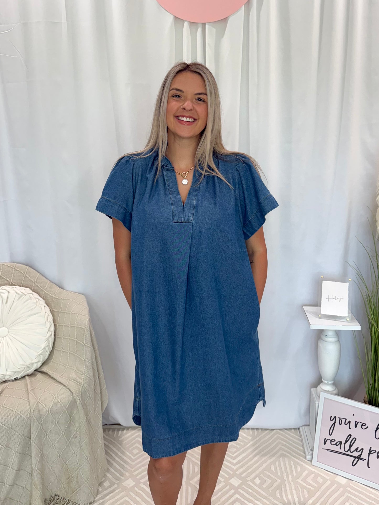 Dark Blue Jean Babe Dress (Pockets!)